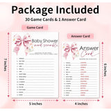 30 Pcs Baby Shower World Scramble Game Cards & 1 Answer Card - Pink Bow Theme Double Sided Baby Shower Games For Girls - Gender Reveal, Announcement Party Decorations & Activities - A11