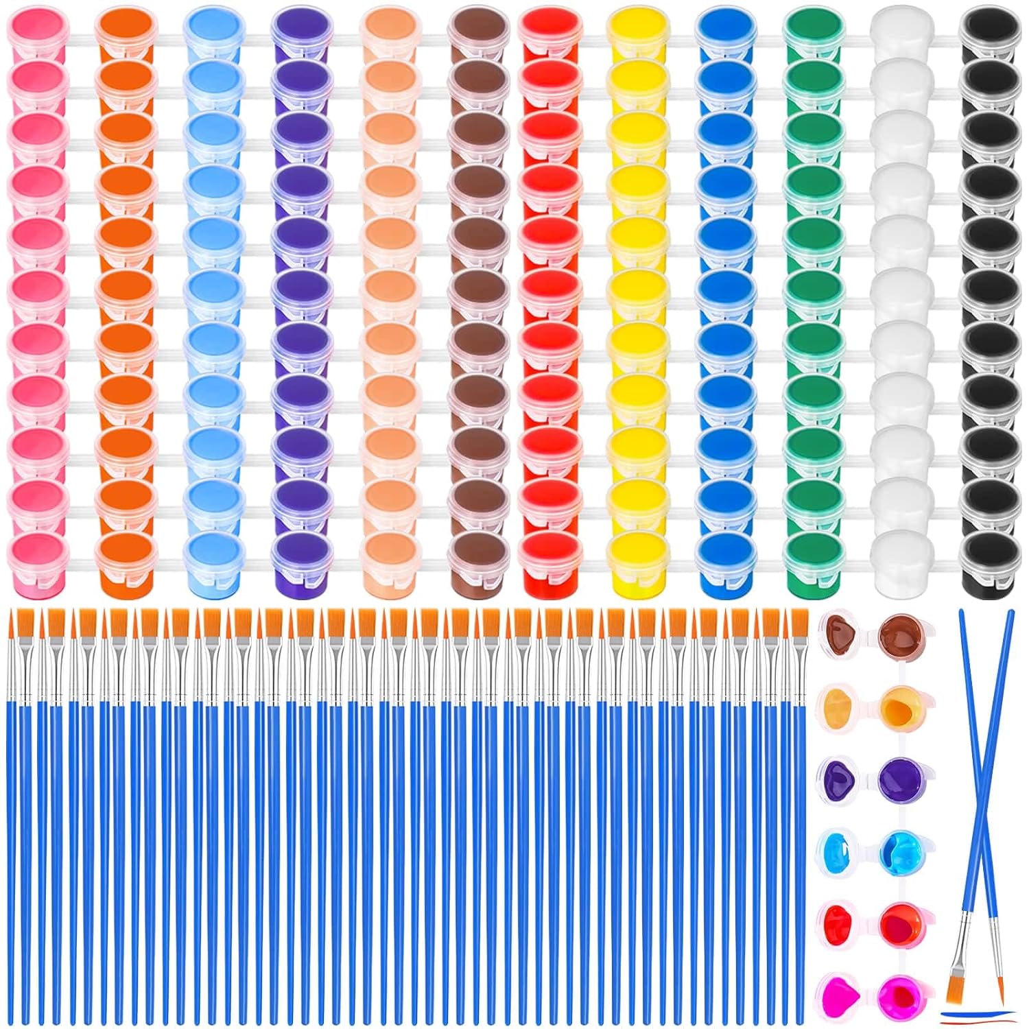 400 Pcs Mini Paint Acrylic Set For Adults, 12 Colors Acrylic Bulk Paint Kit With Paint Brushes For Canvas Clay Model Crafts Paint Party Favors Halloween Painting Supplies