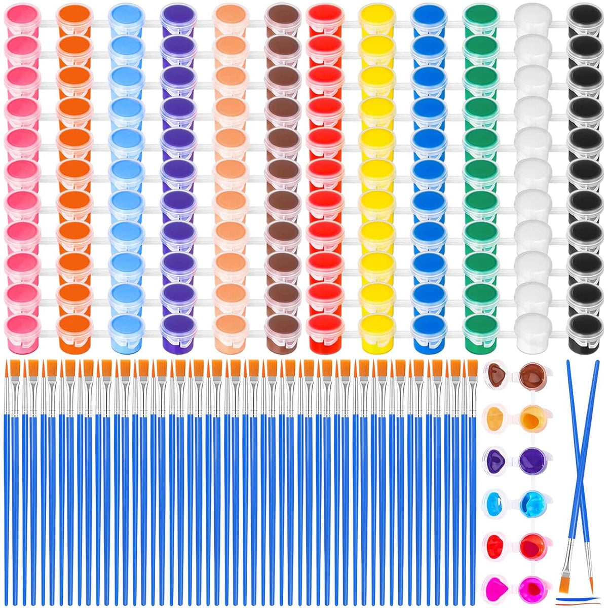 400 Pcs Mini Paint Acrylic Set For Adults, 12 Colors Acrylic Bulk Paint Kit With Paint Brushes For Canvas Clay Model Crafts Paint Party Favors Halloween Painting Supplies