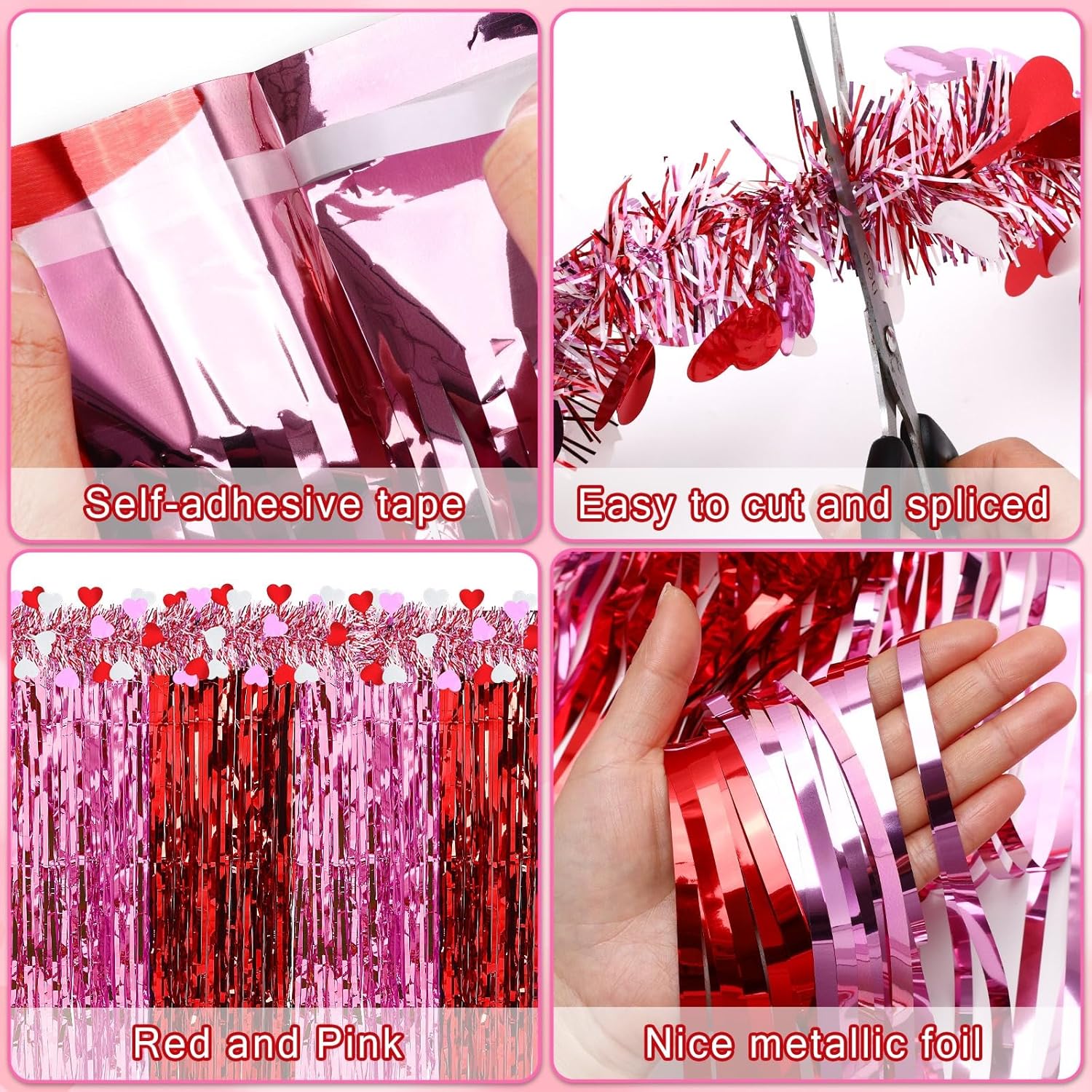 2-Pack Valentine’S Day Table Skirts, Red And Pink Metallic Fringe Party Table Decorations For Romantic Dinner, Anniversary, Or Galentine’S Party