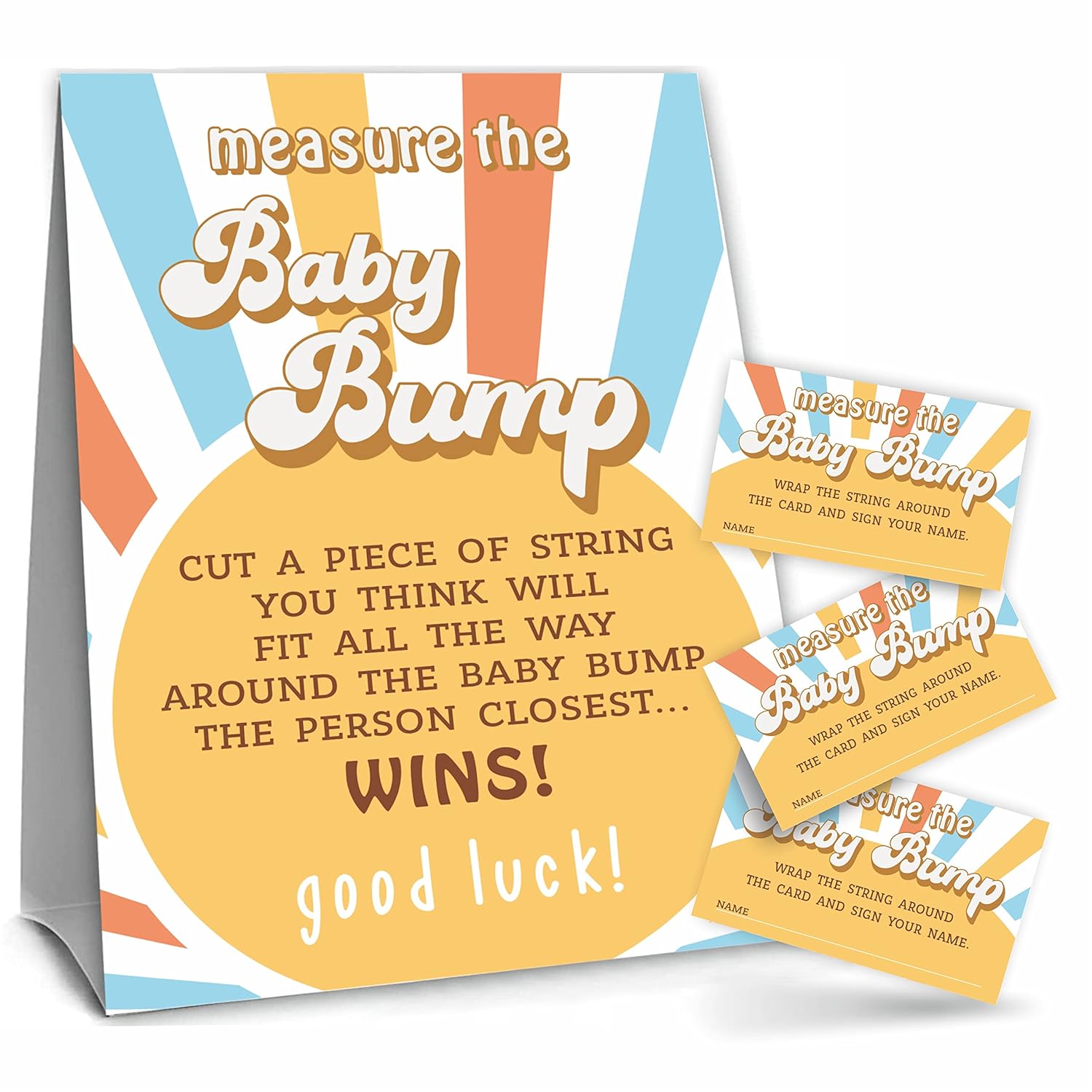Retro Sunshine Theme Measure The Baby Bumb Babyshower Game Set? How Big Is Mommy'S Belly Babyshower Party Games(1 Sign & 50 Cards)-Dwlk-A02