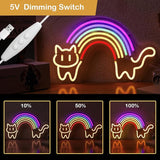 Rainbow Cat Neon Sign Dimmable USB LED Wall Light for Bedroom Game Room Pet Shop Decor