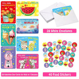Kids Valentines Day Cards Pun Note Cards With Stickers And Envelopes For Valentine Party Favor School Classroom Activity 28Pcs