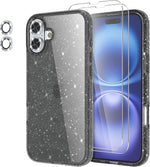 iPhone 16 Glitter Case, 2 Screen & Camera Protectors, Bling Clear Bumper