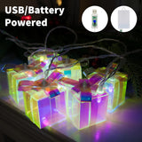 Christmas Gift Box String Lights With Remote Timer,13Ft 20 Led Iridescent Christmas Decoration, Usb Battery Operated Fai
