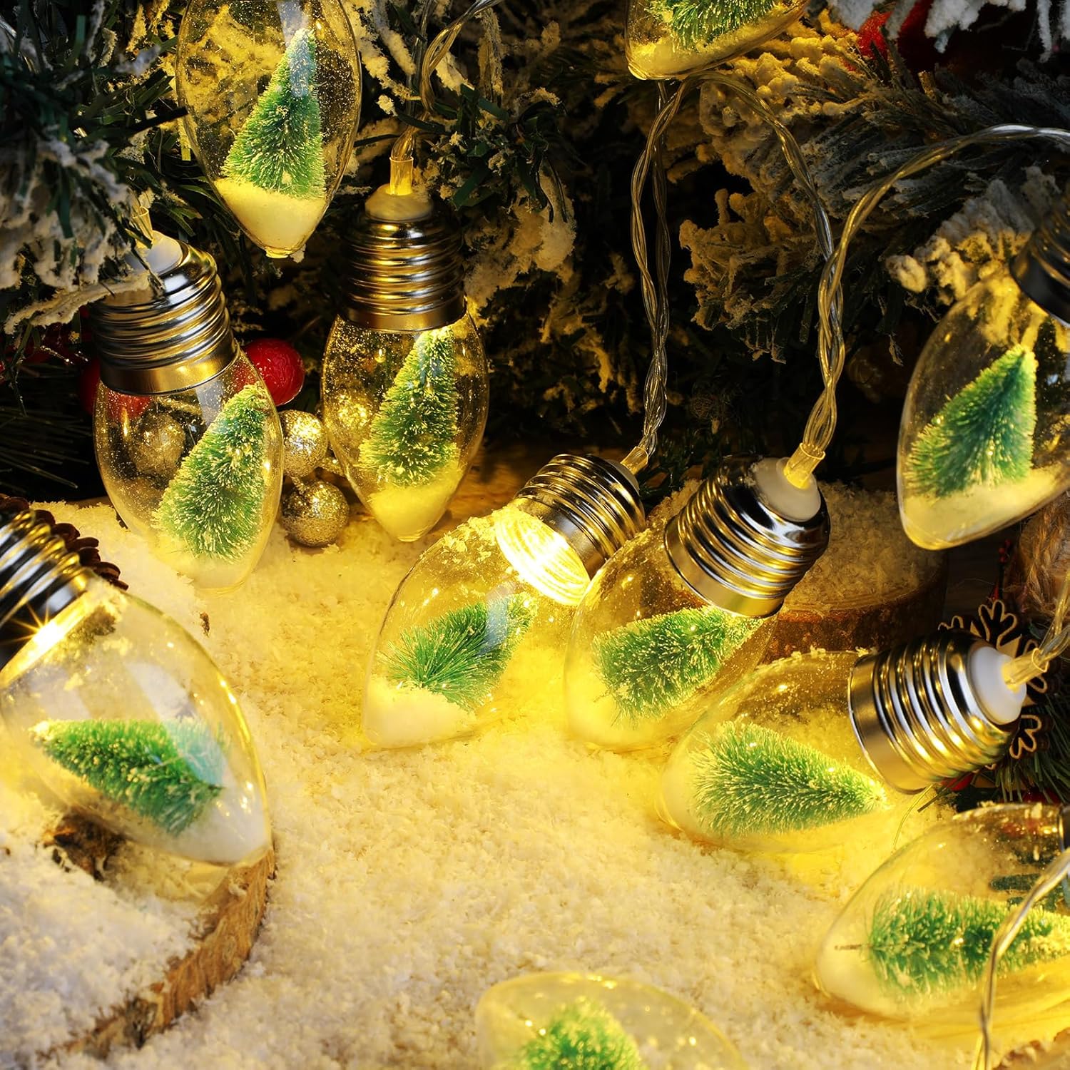 13Ft Christmas Snow Globe String Lights With Tree 20 Led Fairy Bulb Lights Christmas Tree Decorations Battery Powered In