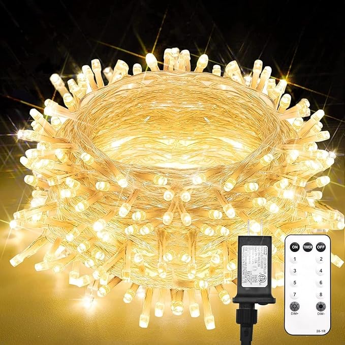 33FT 100 LED Warm White String Lights Plug In with Remote Timer Twinkle Fairy Lights for Bedroom Dorm Christmas Tree Wedding Garden Party Decor Indoor Outdoor