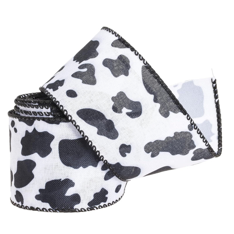 Cow Print Wired Edge Ribbon, White And Black Animal Pattern Print Ribbon For W