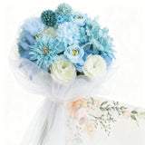 Blue Silk Flowers, Artificial Flower Combo Box Set With Stems For Bridal Wedding Bouquets, Table Centerpieces Decor, Floral Arrangement Home Decor