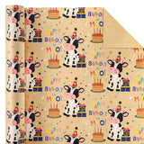 Kraft Cow Birthday Wrapping Paper Roll - Mini Roll - 17 Inch X 16.5 Feet - Cow Wrapping Paper With Cakes And Happy Birthday Moo Design Perfect For Girls Boy Kids, Baby Shower