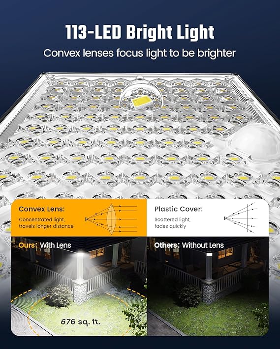 2 Pack Solar Flood Lights 113 LED 7000K Motion Sensor Dusk to Dawn Security Lights