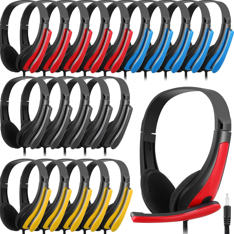 20 Pack Bulk Classroom Headphones With Microphone Students Kids Wired Headphon