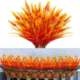 10 Bundles Artificial Monkey Grass Outdoor Fake Flowers Uv Resistant Lavender Plastic Plants Outside Hanging Planter Home Garden Décor (10, Autumn Orange)