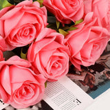 10 Pcs Fake Rose Artificial Flowers, Artificial Rose Long Stem Bouquet, Real Touch Silk Fake Rose For Valentine'S Day Wedding Centerpieces Party Table Decoration (Fuschia)