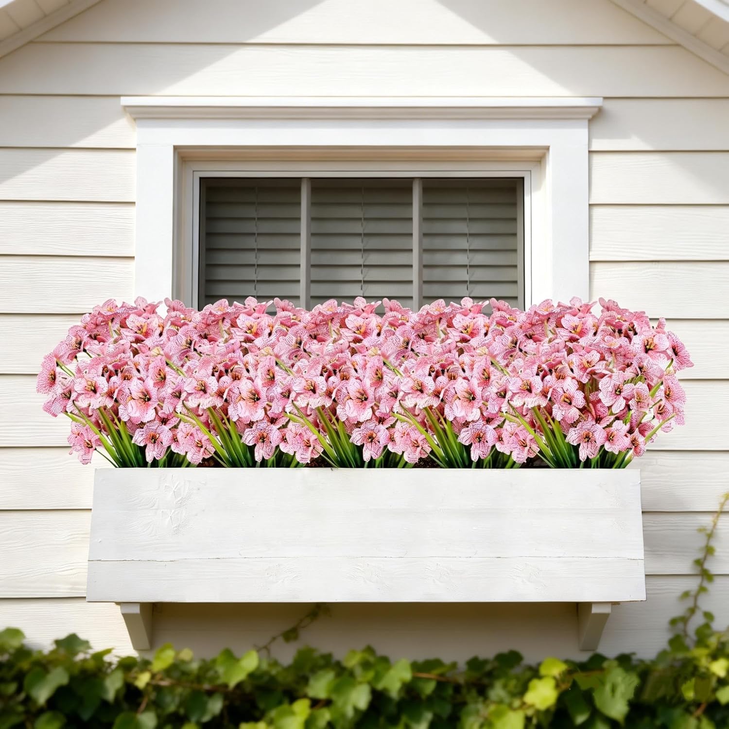 20 Bundles Artificial Flowers For Outdoor Outside Spring Summer Decoration Uv Resistant Faux Flowers No Fade Fake Plastic Plants Garden Porch Window Box Decorating (Pink)