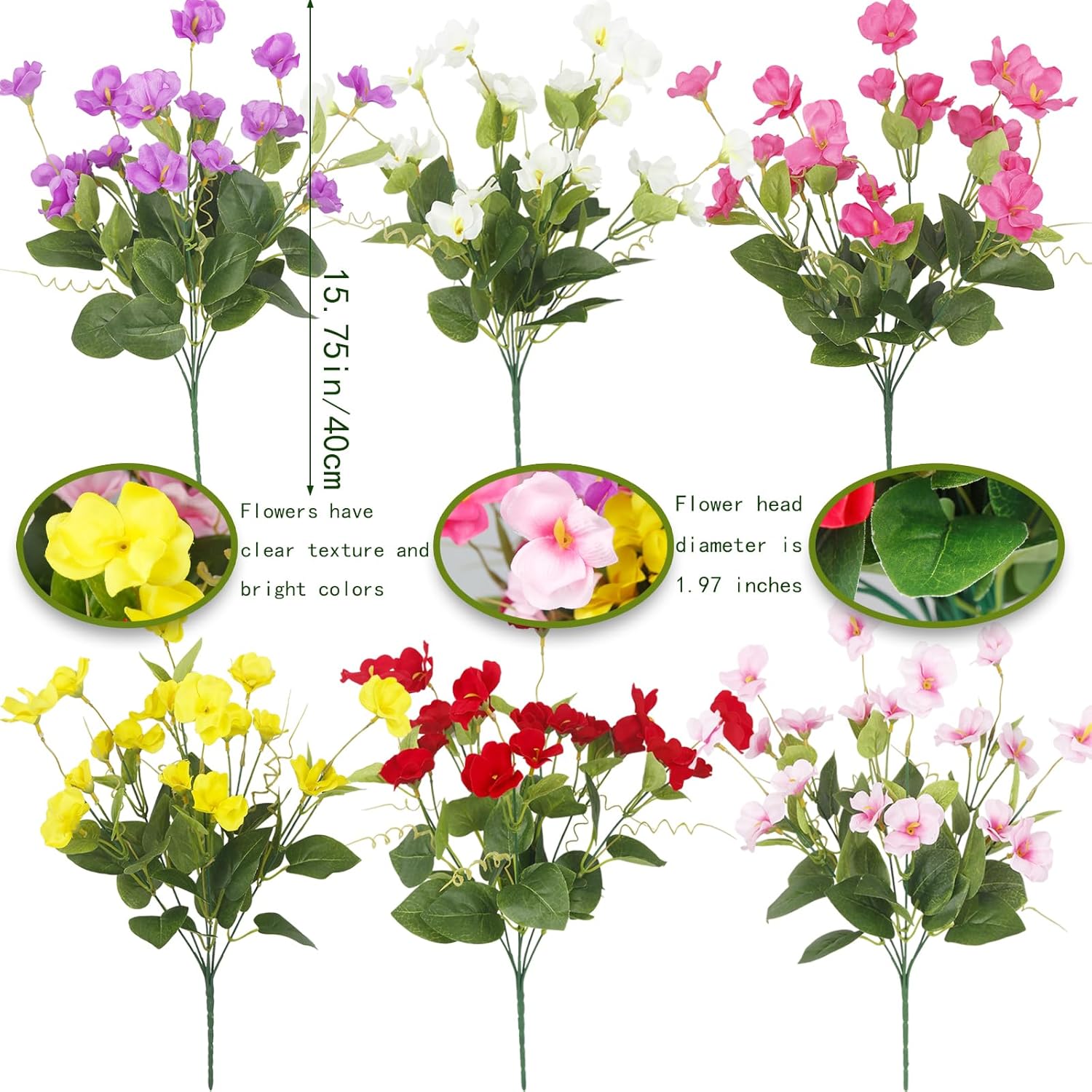 6 Pcs Artificial Flowers For Outdoors Silk Impatiens Flowers Bouquet Faux Hibiscus Flowers Uv Resistant Fake Plants For Spring Summer Porch Patio Window Box Balcony Planters Home Indoor Decor