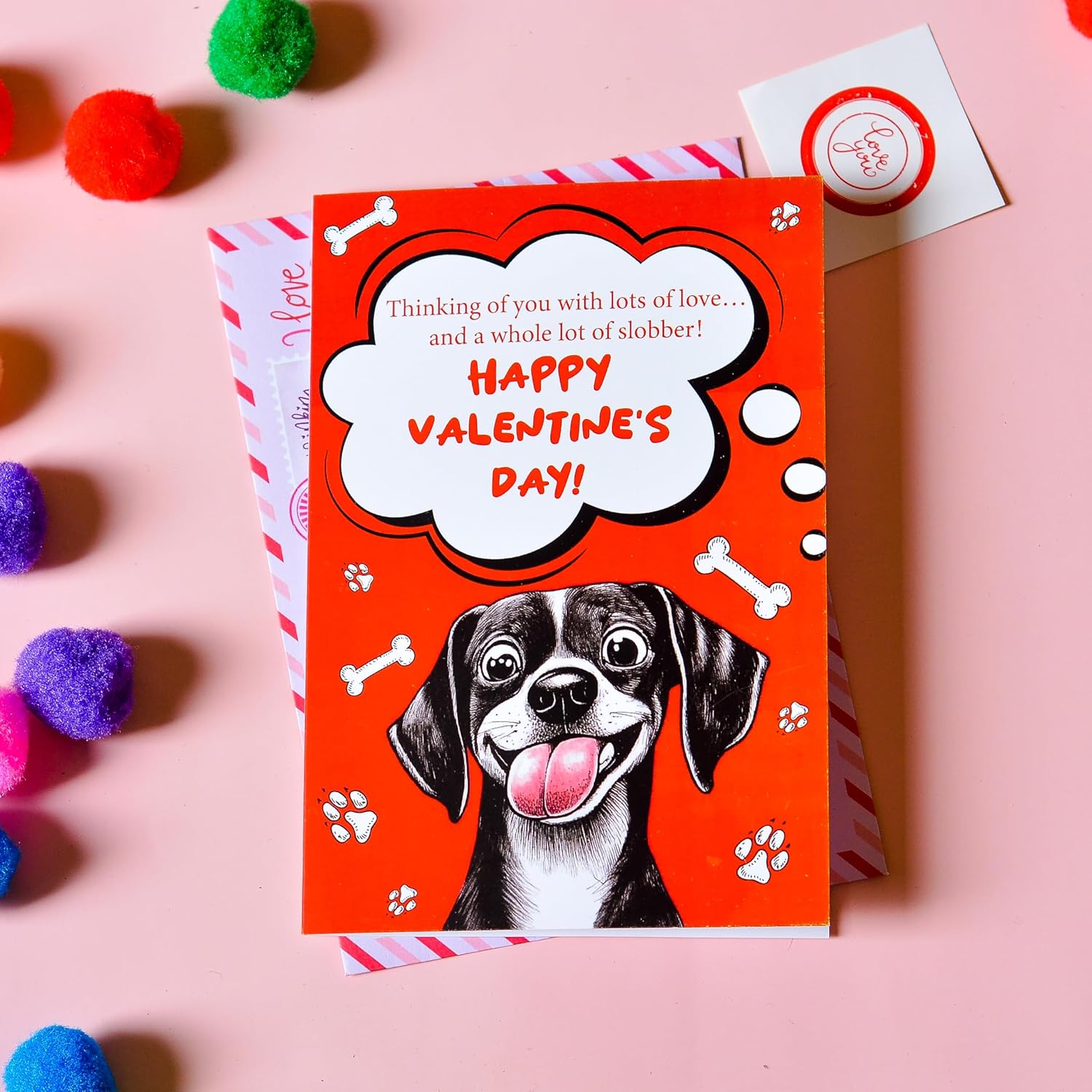 Valentines Day Card From Dog, Dog Valentine Cards For Friend With Envelope And Seal, Express Your Love With Valentine Card From Dog, Blank Inside Dog Valentines Day Card