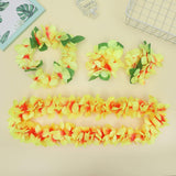 Lush Hawaiian Headpiece,Hawaiian Flower Leis Jumbo Necklace Bracelets Headband Set With Leaf For Hawaiian Luau Party Decoration Supplies (With Green Leaves) (Yellow Set)