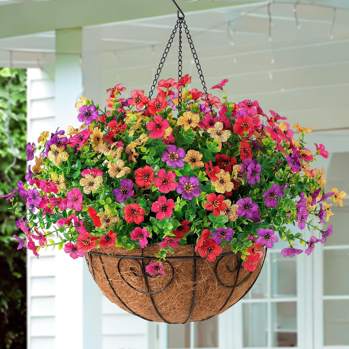 Artificial Fake Hanging Flowers Plants Basket For Outdoor Spring Decoration, Faux Silk Daisy Outside Indoor Uv Resistant Look Real Yard Patio Front Porch Garden Balcony Home Decor(Mix3)