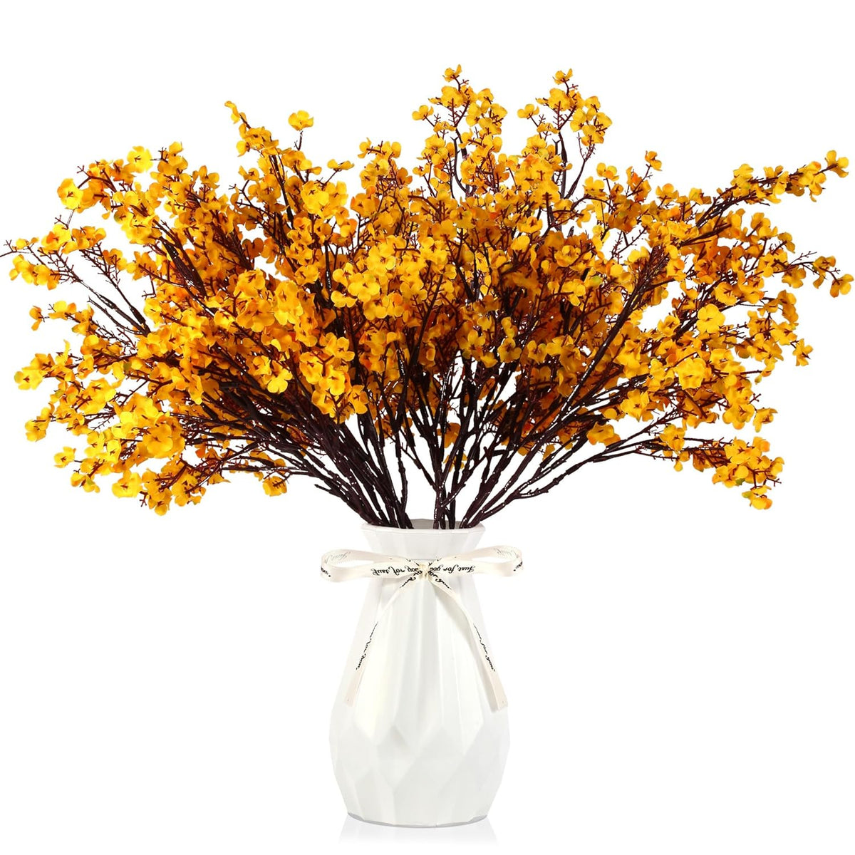 12 Pcs Fall Flowers Artificial For Decoration, Babys Breath Artificial Flowers Orange Fake Flowers Gypsophila Bouquet For Home Centerpiece Table Décor
