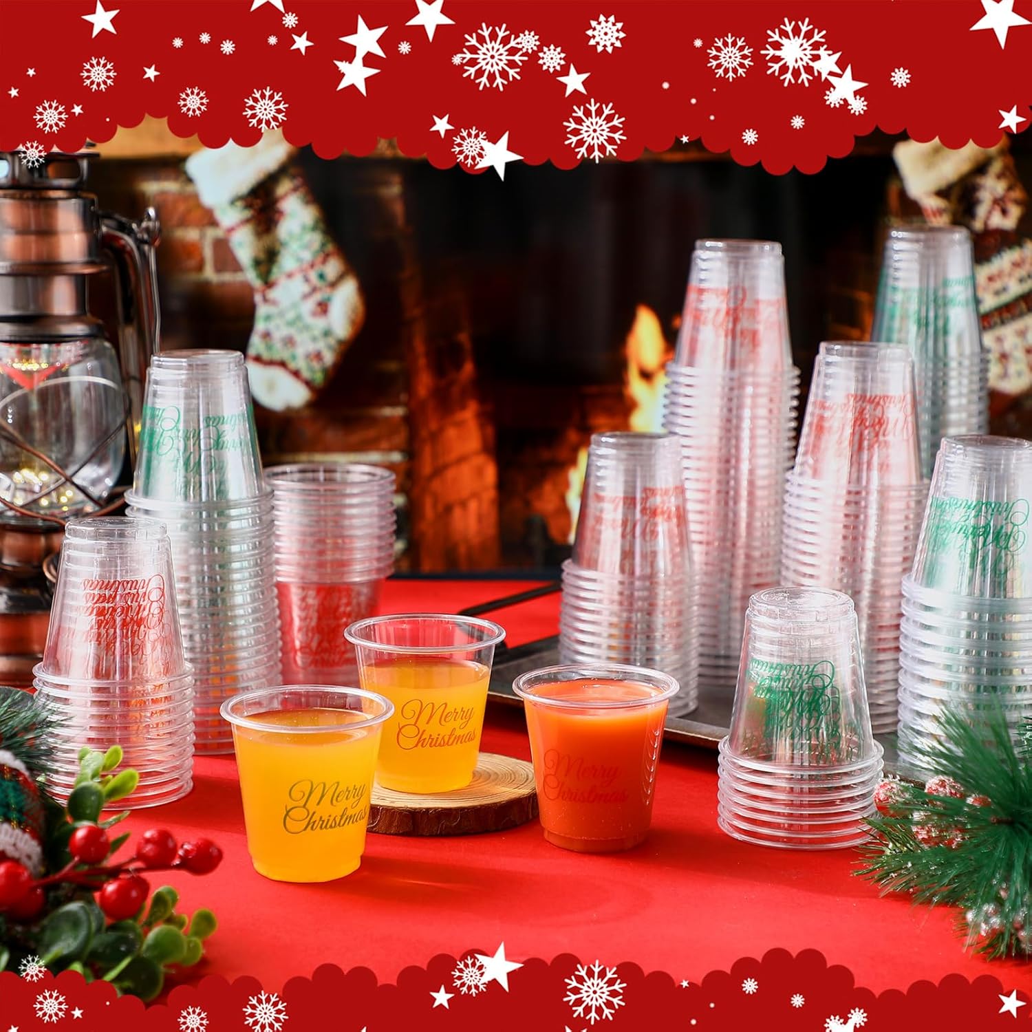 300 Pcs 3 Oz Merry Christmas Plastic Shot Cups Clear Disposable Small Drinking Cups Whiskey Tasting Food Samples Perfect For Christmas Party Favors Supplies Coffee Wine Cold Drinks Tasting