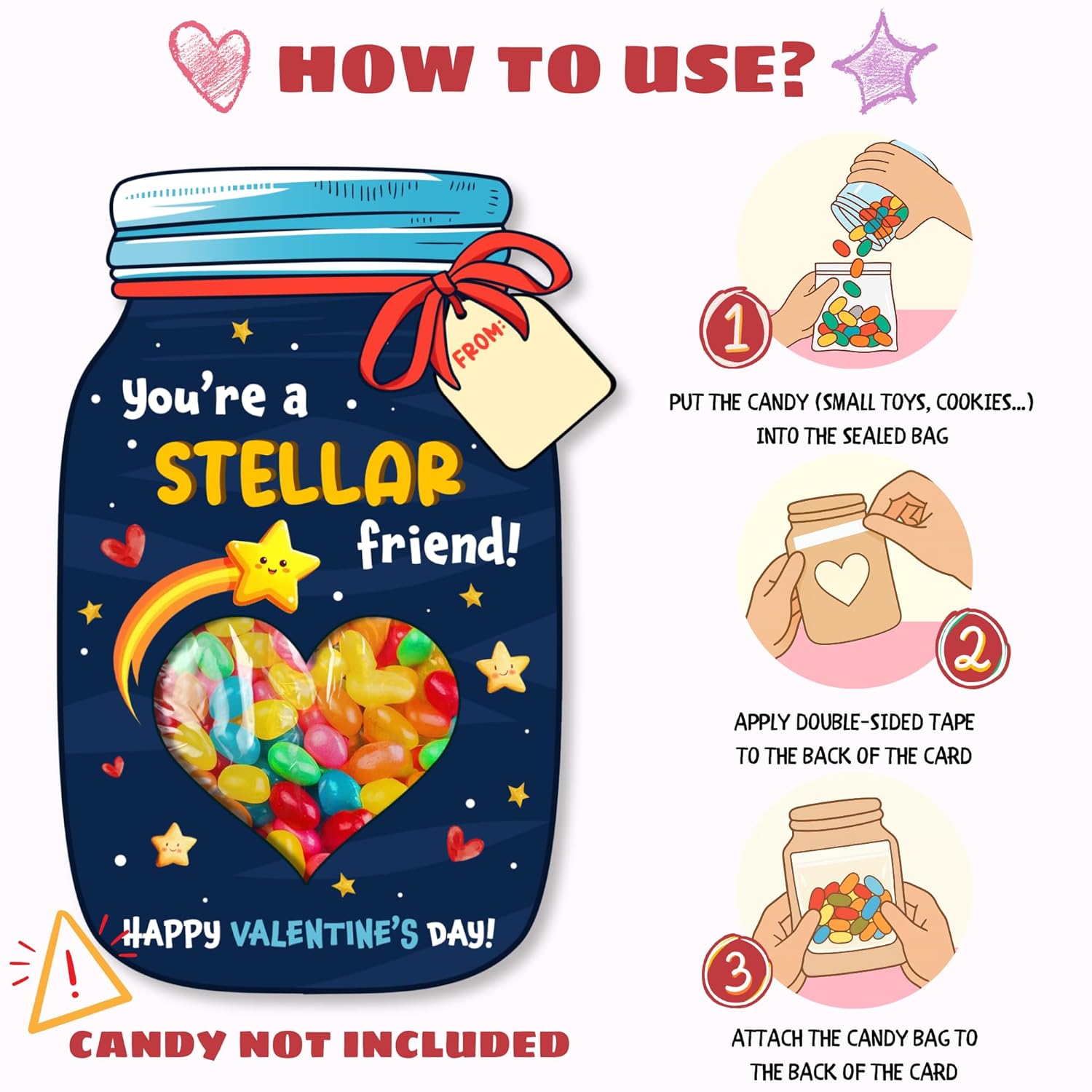 36 Packs Space Valentines Day Cards - Kids Valentines Cards For School Classroom Party Favors - Space Astronaut For Kids, 3.7''X 5.6'' Mason Jar Greeting Card Exchange (Candy Not Included)