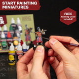 Warpaints Fanatic: Starter Set Combo, 11 Paints: 7 Acrylic Colours, 2 Metallics, 1 Wash, 2 Brushes & 1 Free Miniature Figure, For Models And Miniature Painting