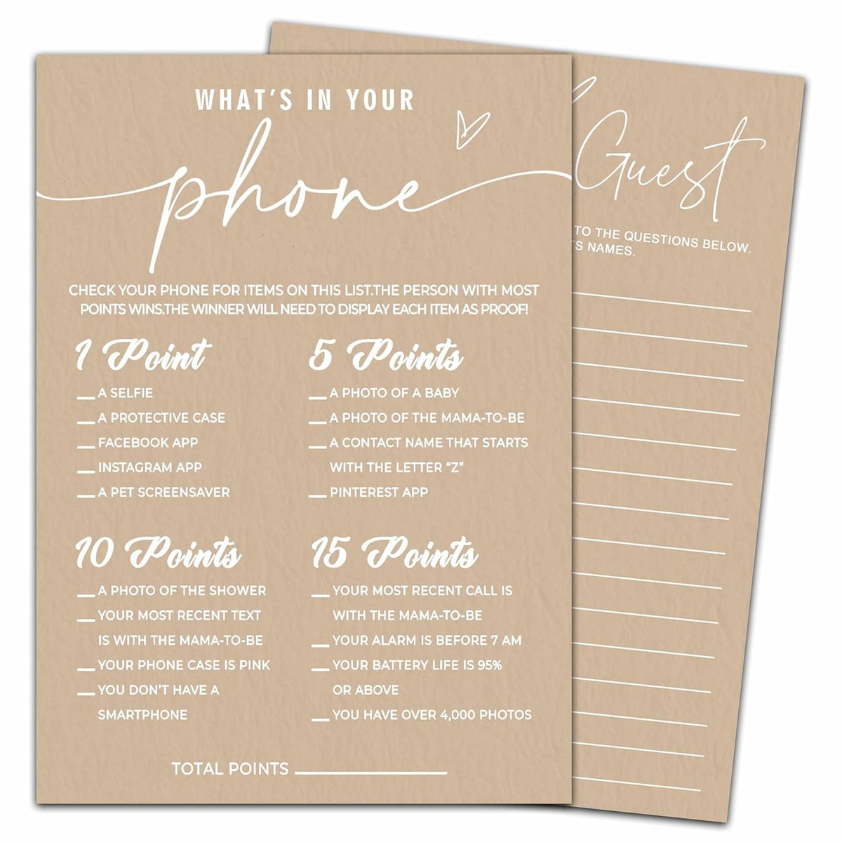 Hilarious Baby Shower Game Cards Ideas, 5" X 7" Double-Sided Baby Shower Games For Girl Or Boy, Brown Minimalism Gender Reveal Party Supplies - E06