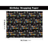 Birthday Wrapping Paper Roll - Mini Roll - 17 Inch X 16.5 Feet - Colorful Skeletons And Happy Birthday Wrapping Paper For Kids Girls Boys, Halloween