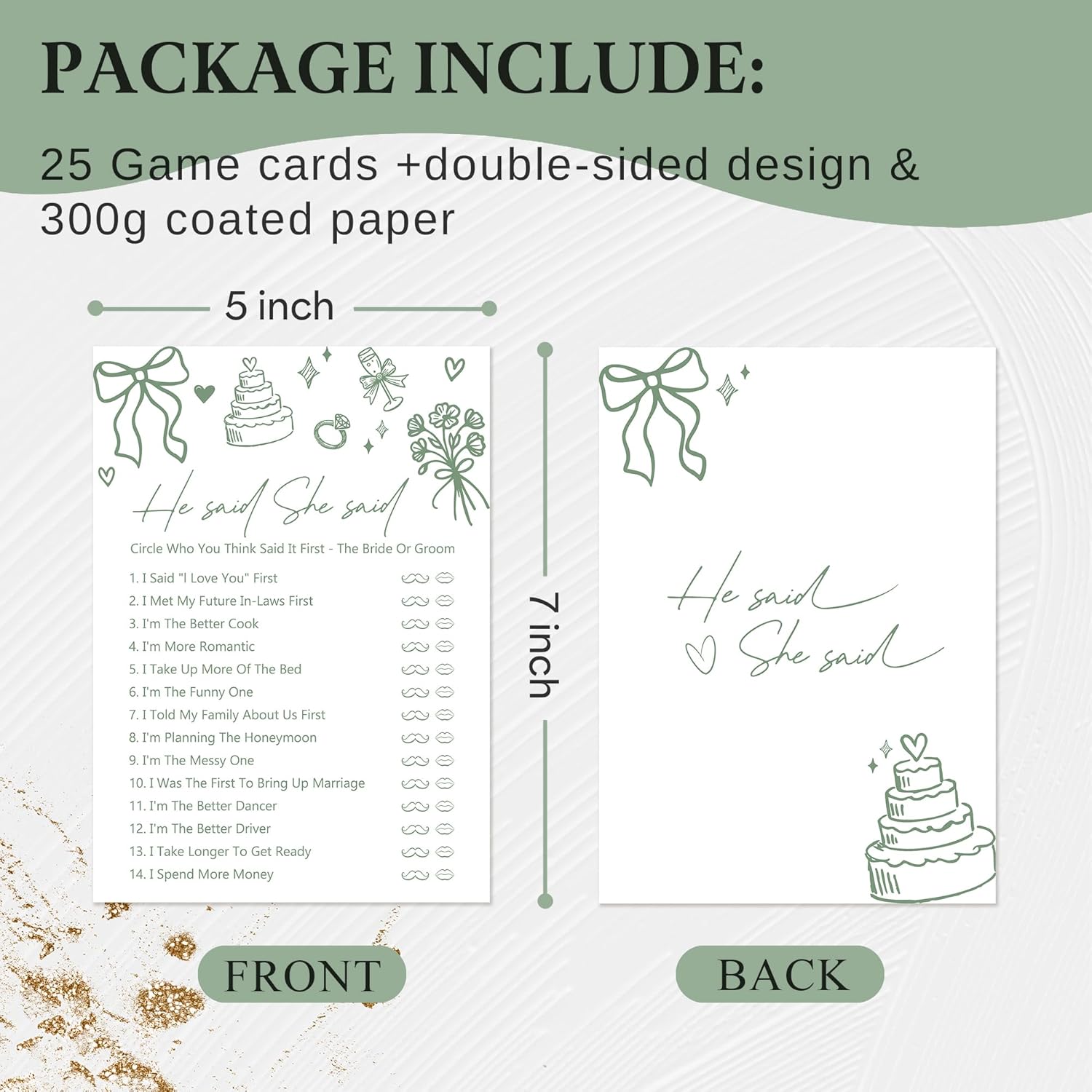 30 Pcs Bridal Shower Games, He Said She Said Wedding Shower Game For Newlyweds, Engagement Bachelorette Party Games For Bride Broom, Minimalism Green Theme-A08