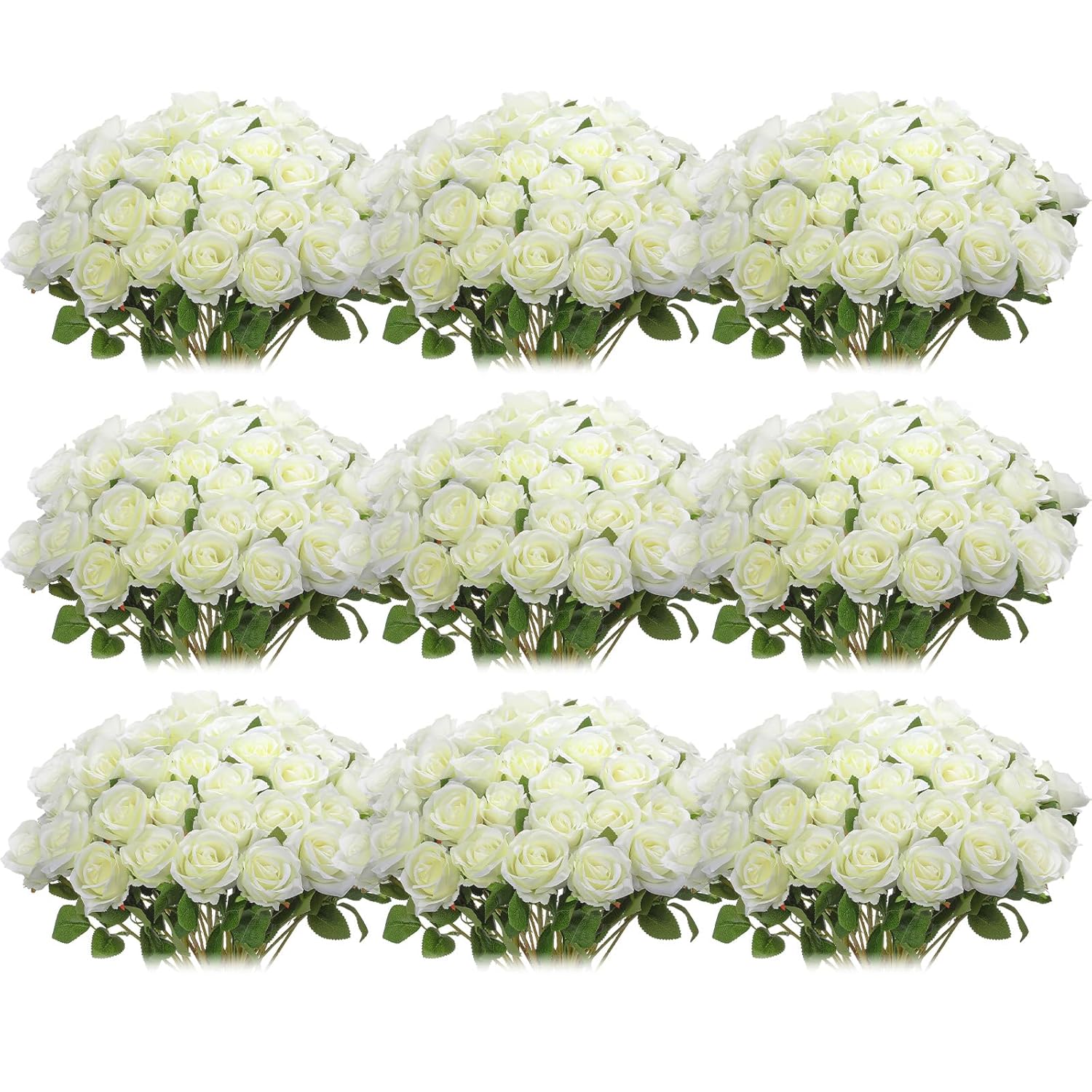 100 Pieces Artificial Roses Flowers Bulk, Long Stem Realistic Fake Silk Roses Bouquet For Table Centerpiece Vases Wedding Party Kitchen Decor(White)