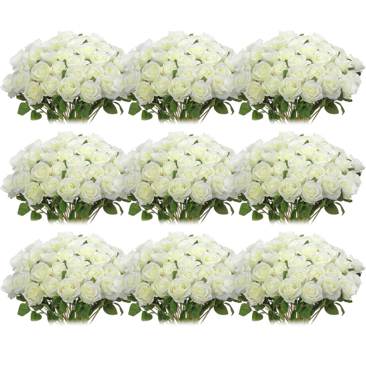 100 Pieces Artificial Roses Flowers Bulk, Long Stem Realistic Fake Silk Roses Bouquet For Table Centerpiece Vases Wedding Party Kitchen Decor(White)