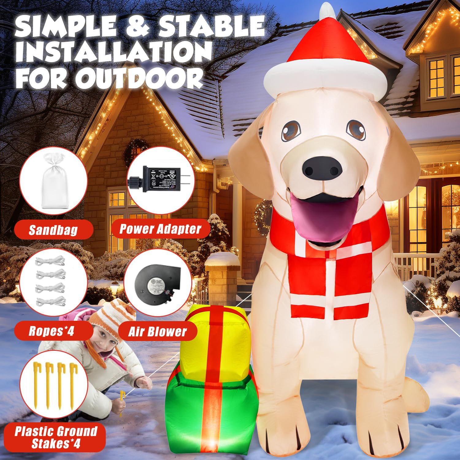 5Ft Christmas Inflatables Decorations Outdoor Vivid Lab Dog With Build-In Bright Led Christmas Blow Up Yard Decoration C
