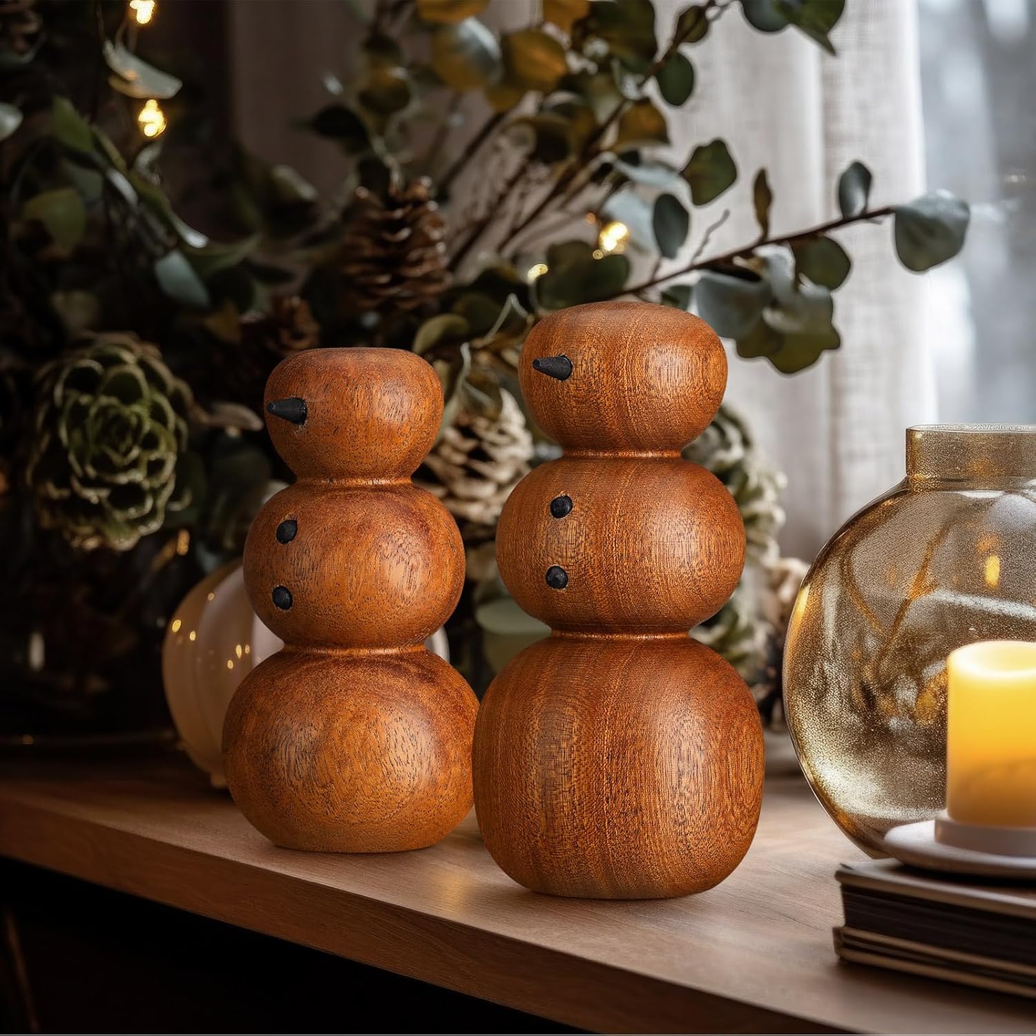 2 Pcs Snowman Christmas Decorations Wooden Christmas Table Decorations Cute Snowman Figurines Winter Tiered Tray Decor Xmas Wood Blocks For Party Office Home Shelf Indoor Decor Gifts