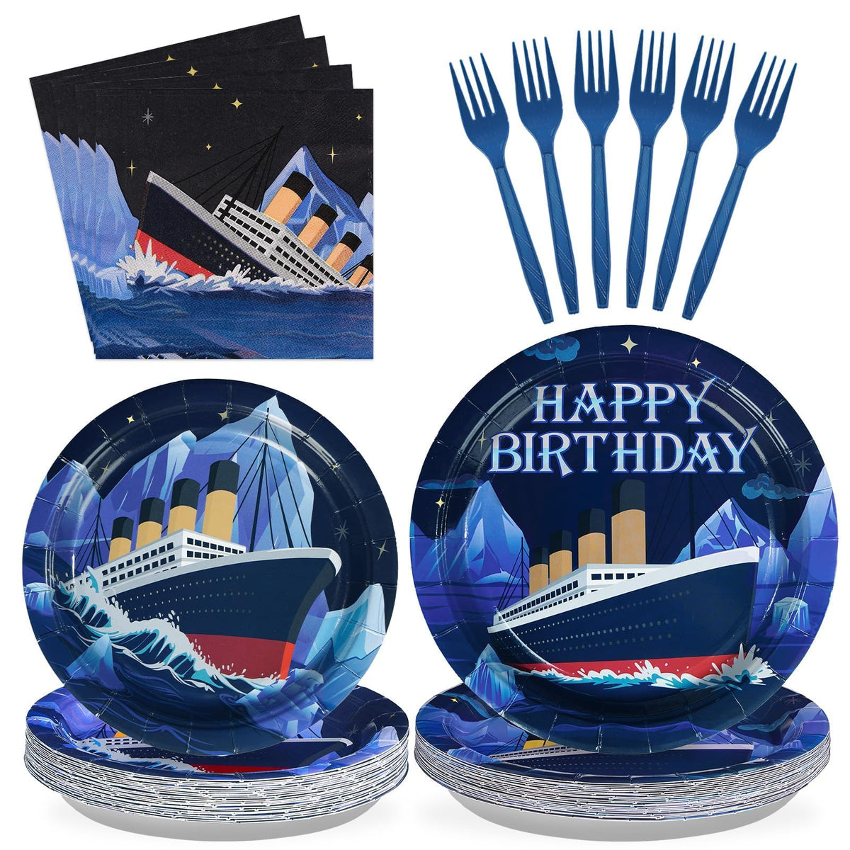 Greencian 96Pcs Blue Nautical Birthday Party Decorations, Serves 24