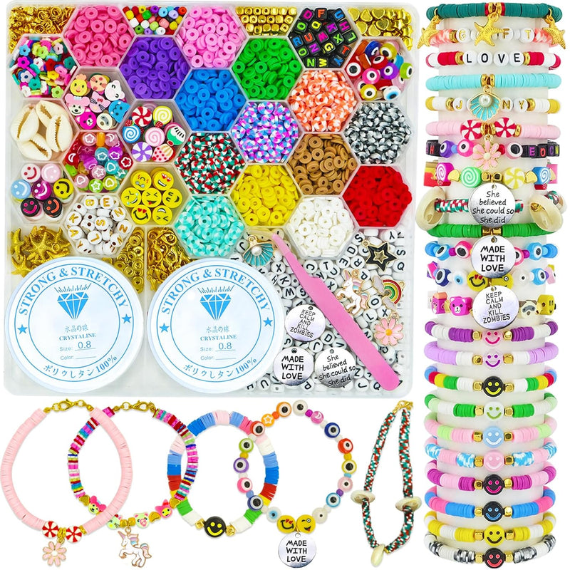 Flat Clay Beads Bracelet Making Kit Jewelry Making Kit For Beginner, 6Mm Flat