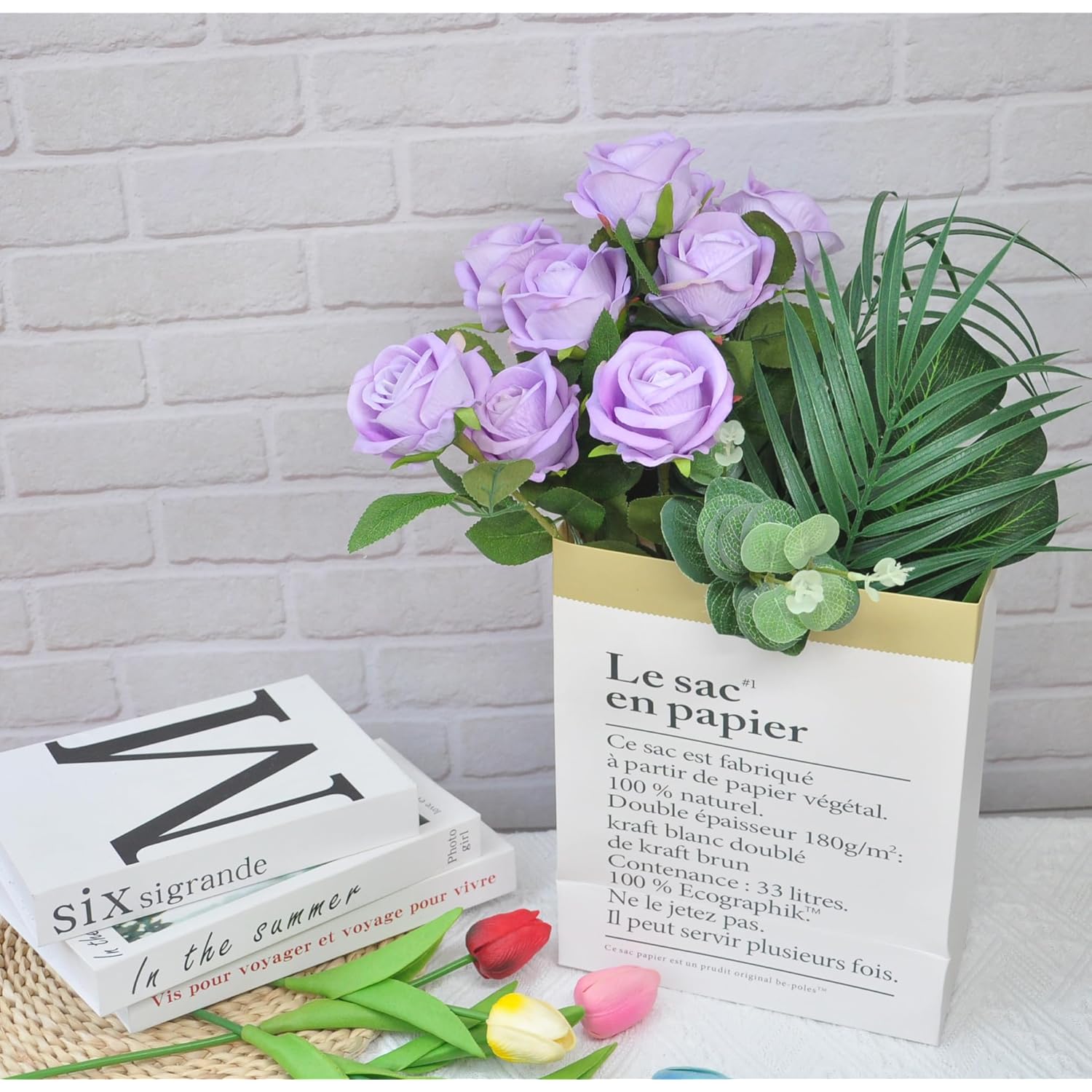 10Pack Realistic Fake Roses Artificial Flowers With Stem For Decoration Floral Arrangement Centerpieces Wedding Bouquets (Lavender)
