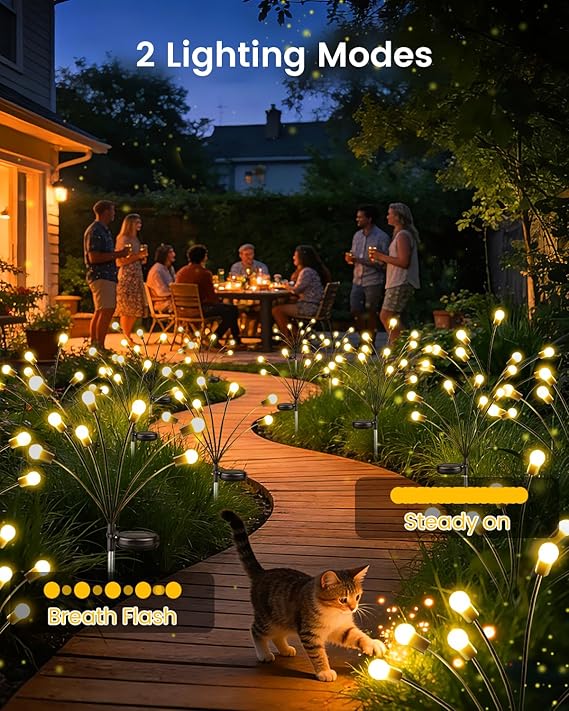 6 Pack Solar Garden Lights 48 LED Warm White Firefly Fairy Outdoor Swaying Lights Waterproof for Patio Pathway Decor