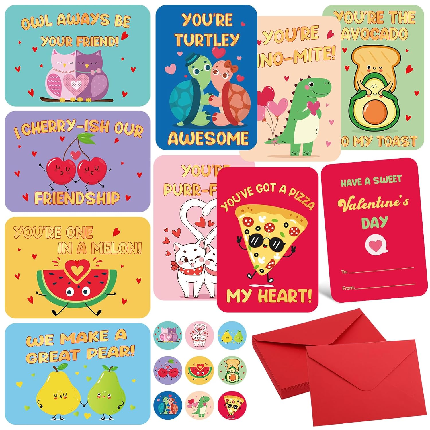 36 Pack Valentines Day Cards For Kids School, Funny Valentines Cards For Kids Classroom, 9 Assorted Designs Cartoon Valentine Card Set With Envelopes & Stickers For Boys Girls - 3.5 X 5 In