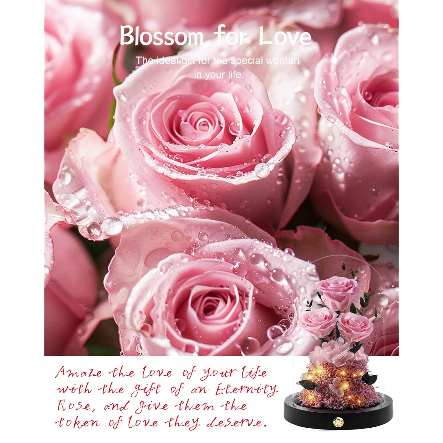 Valentines Day Flowers Roses Gifts For Women Her,Forever Preserved Rose In Glass Dome, Valentines Anniversary Birthday Real Roses Gifts For Wife Women Girlfriend Best Friend/Pink