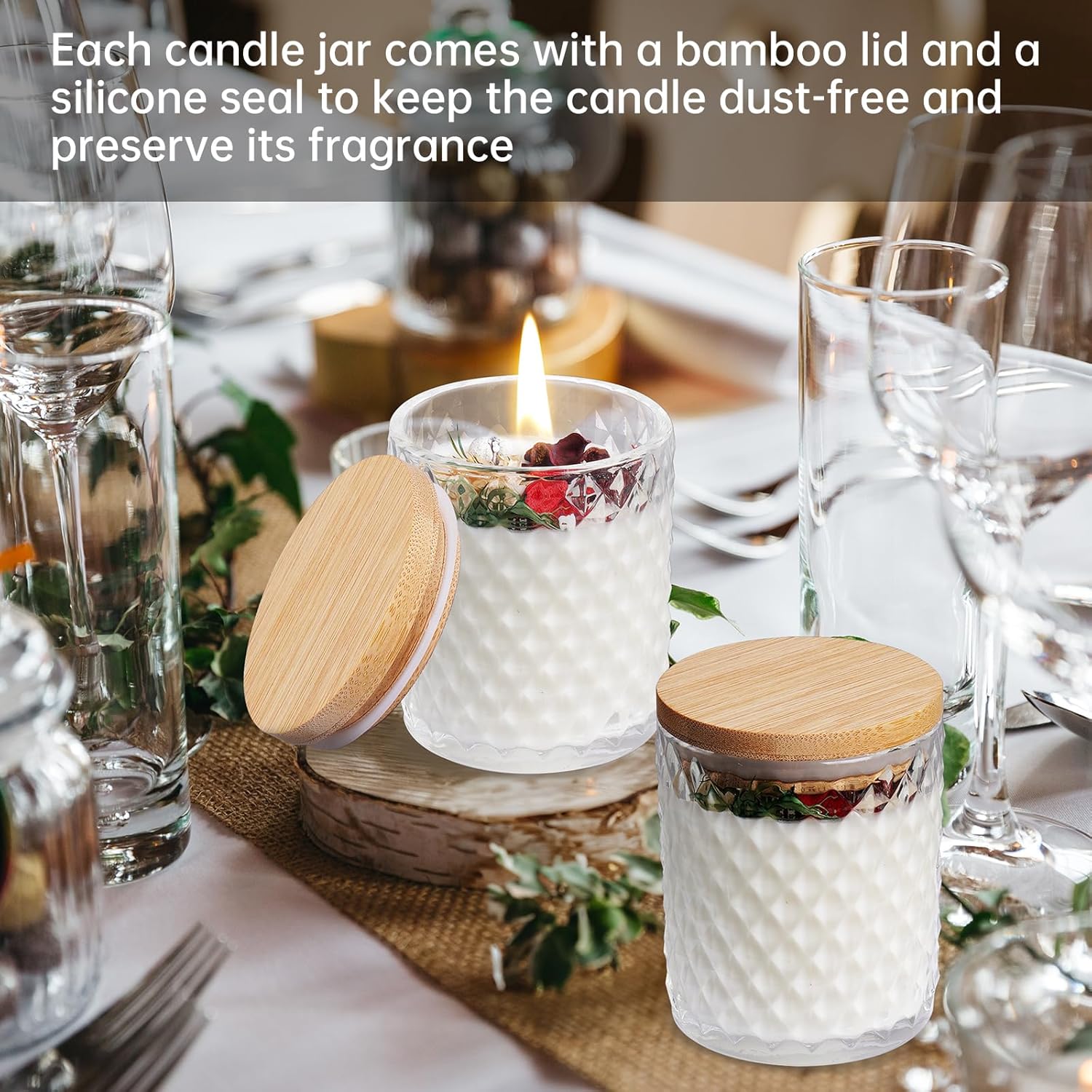 12 Pack Embossed Candle Jars For Making Candles, 6 Oz Glass Candle Jars With Lids Empty Food Storage Containers Tealight Holders For Spice, Powder, Liquid, Leakproof