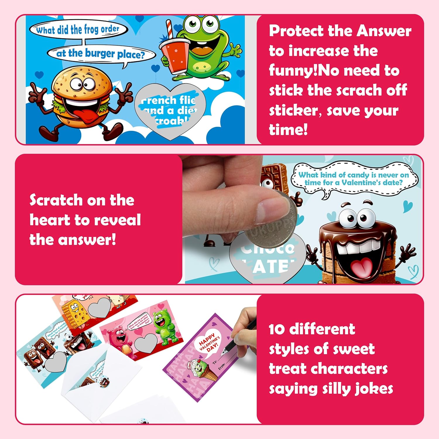 40 Pack Scratch-Off Valentine Jokes Cards For Kids With Envelopes Stickers Snack Valentine'S Day Exchange Cards Jokes For School Classroom Chocolate Donut Ice Cream Exchange Gift Games Party Favor