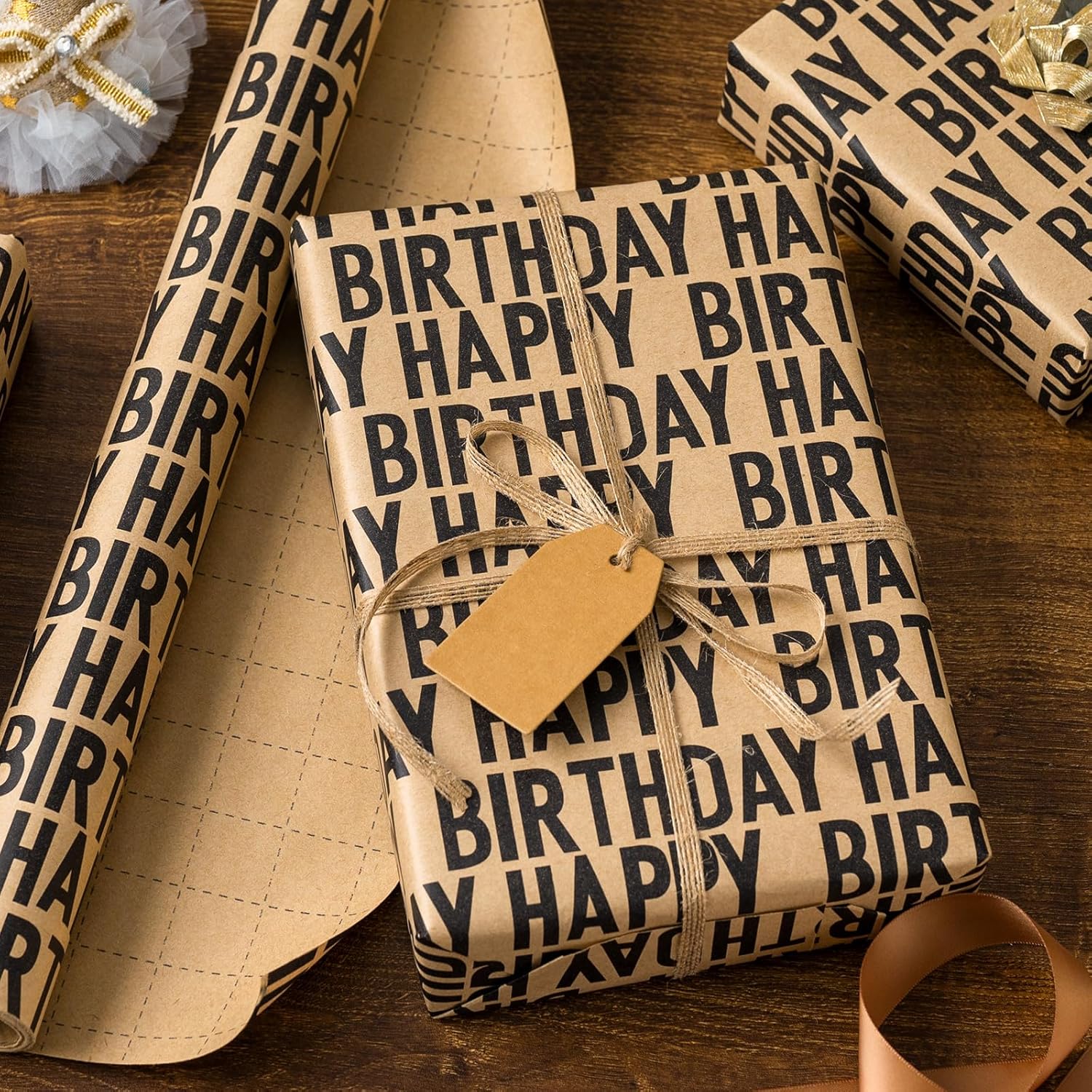 Birthday Wrapping Paper Rroll, Happy Birthday Kraft Gift Wrap For Boys Girls Men Women 17 In X 33 Ft