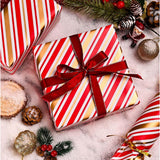 Christmas Stripe Wrapping Paper Roll - 17 Inch X 33 Feet - Classic Red Candy With Gold Diagonal Stripes Winter Holiday Gift Wrap For Weddings Birthday Party Showers And Scrapbooking