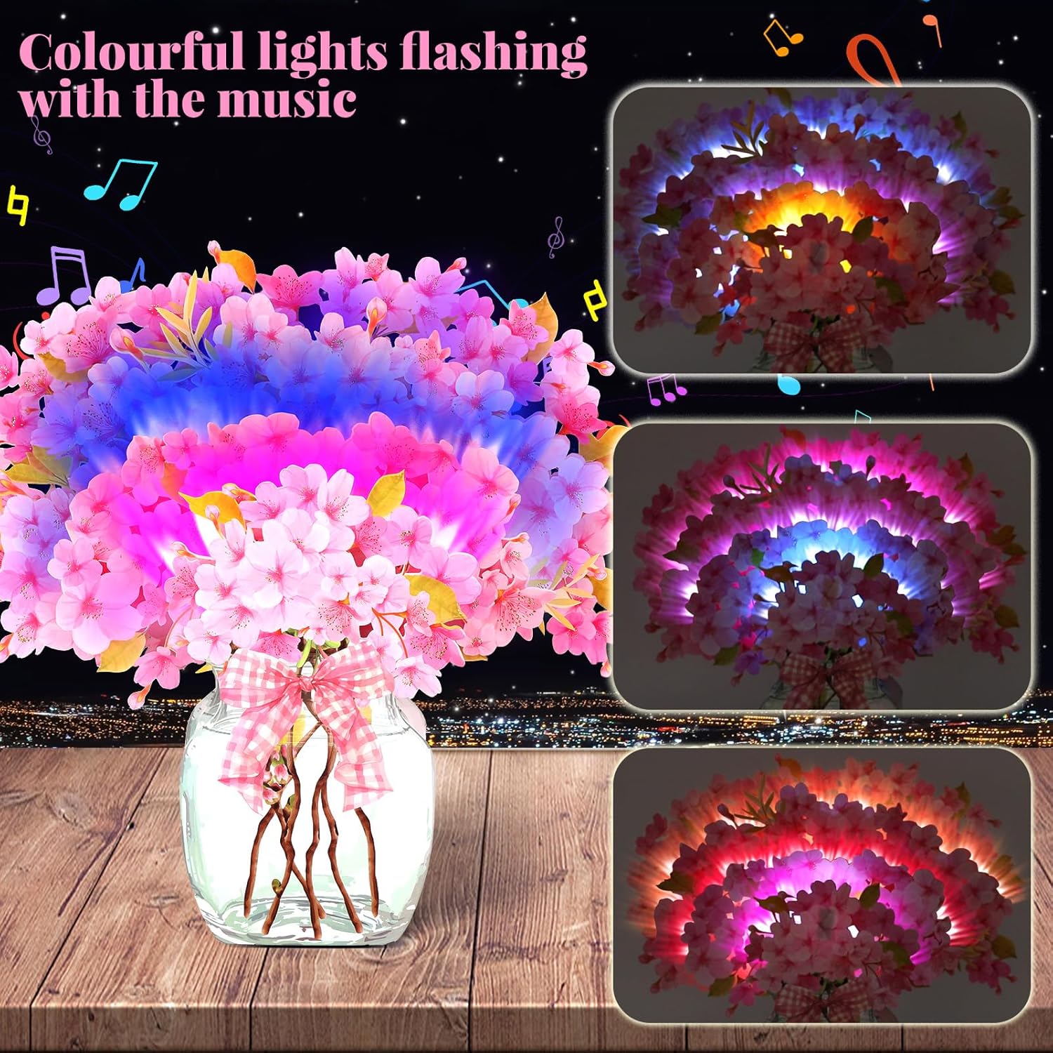 Musical Greeting Card, 3D Pop Up Cherry Blossoms With Light&Music Forever Flower Keepsake, Gift For Birthday, Anniversary,Retirement,Mothers Day, Get Well, Thank You, All Occasion Or Just Because - Size 14" X 8"- With Envelope & Notecard