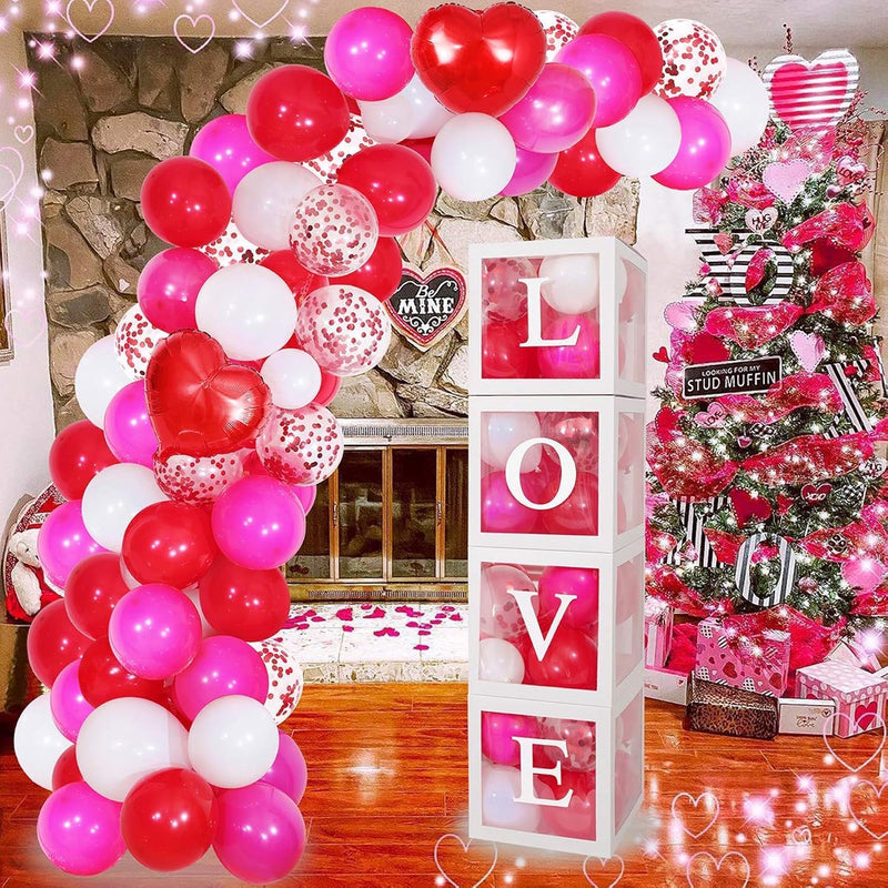 Valentines Day Balloon Boxes,Red Hot Pink White Balloons White Boxes W