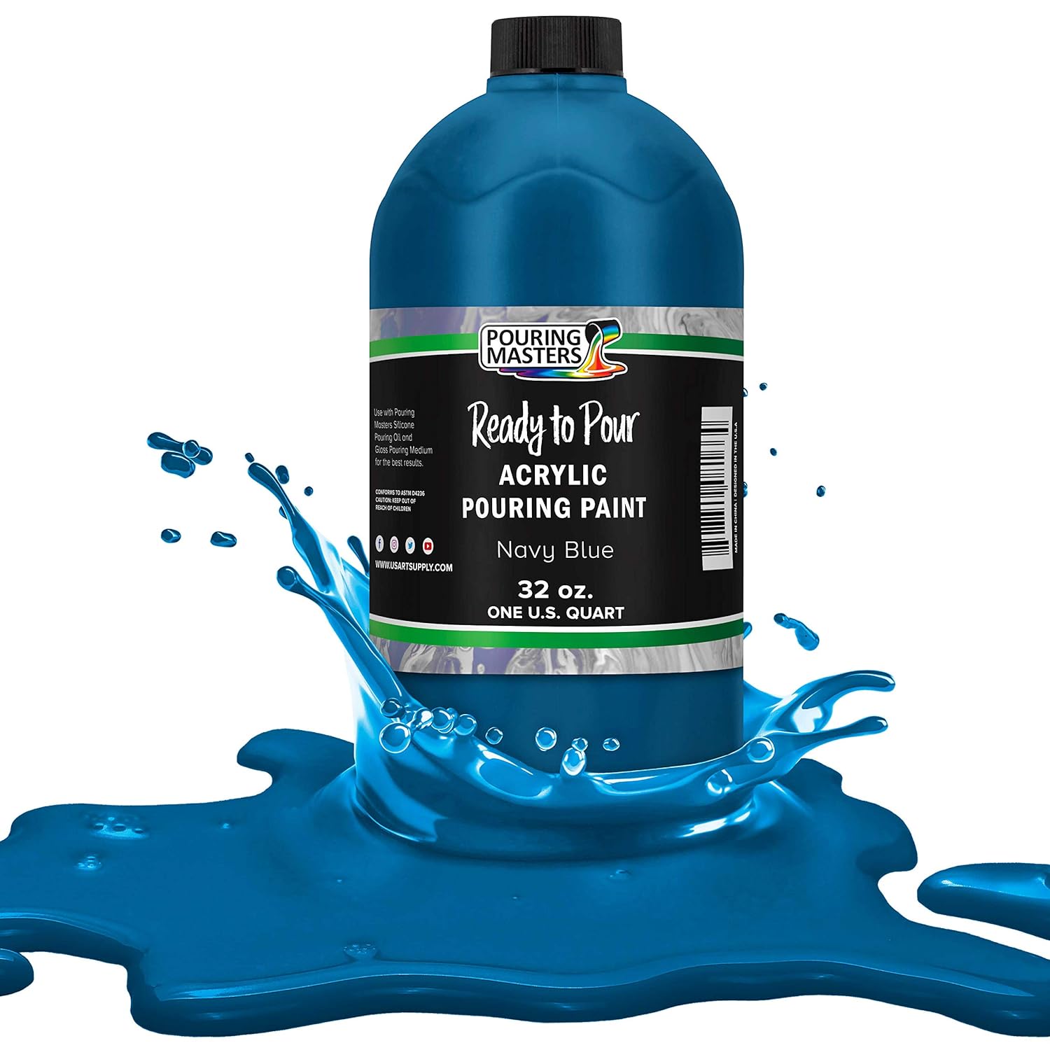 Pouring Masters Navy Blue Ready To Pour Acrylic Pouring Paint - Premium 32-Ounce Pre-Mixed Fluid Acrylic Paint - Fluid Art Supplies For Canvas, Wood, Paper, Tile & Rocks