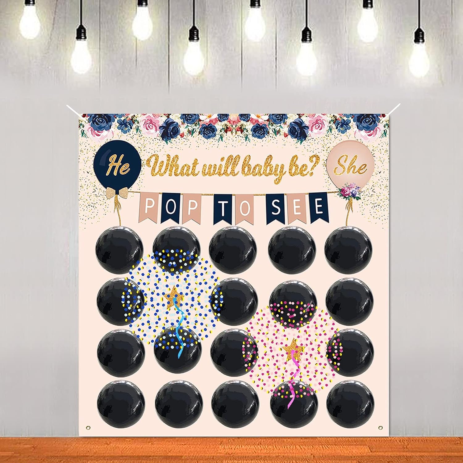 Baby Gender Reveal Party Supplies Game Ideas Kit, Baby Gender Dart Board Games, Blue Pink Confetti With Balloons, Boy Or Girl, He Or She Navy And Blush Gender Reveal Decorations