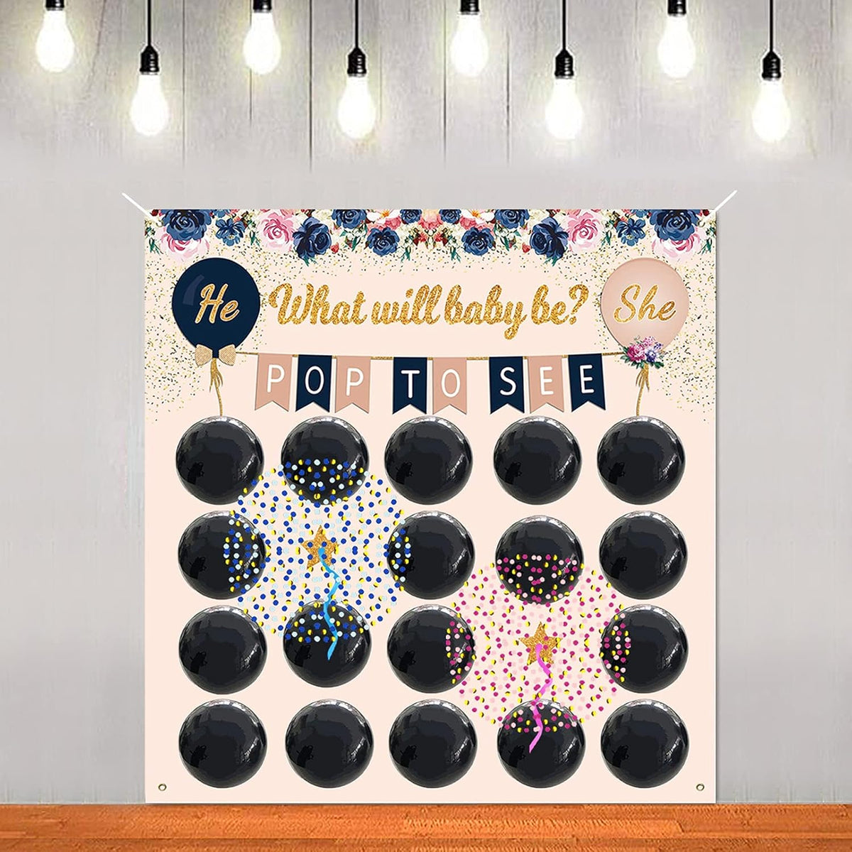 Baby Gender Reveal Party Supplies Game Ideas Kit, Baby Gender Dart Board Games, Blue Pink Confetti With Balloons, Boy Or Girl, He Or She Navy And Blush Gender Reveal Decorations