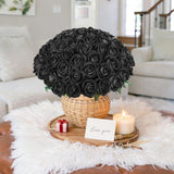 50 Pcs Black Roses Artificial Flowers, Fake Roses With Stem Realistic Silk Roses For Diy Wedding Bouquets Table Centerpieces Arrangements Baby Shower Birthday Home Decor Valentine'S Day Gift For Her